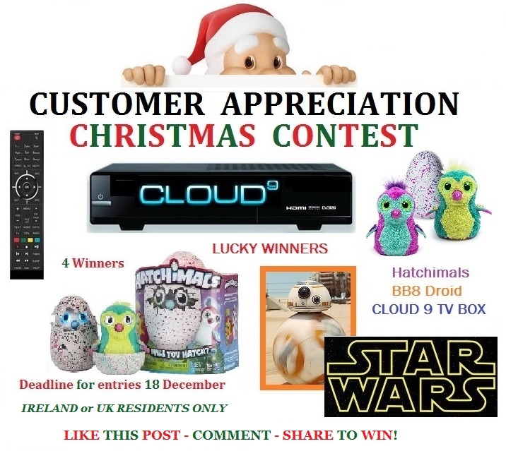 Win Hatchimals, StarWars BB8 Droids, or Cloud9 Entertainment System
