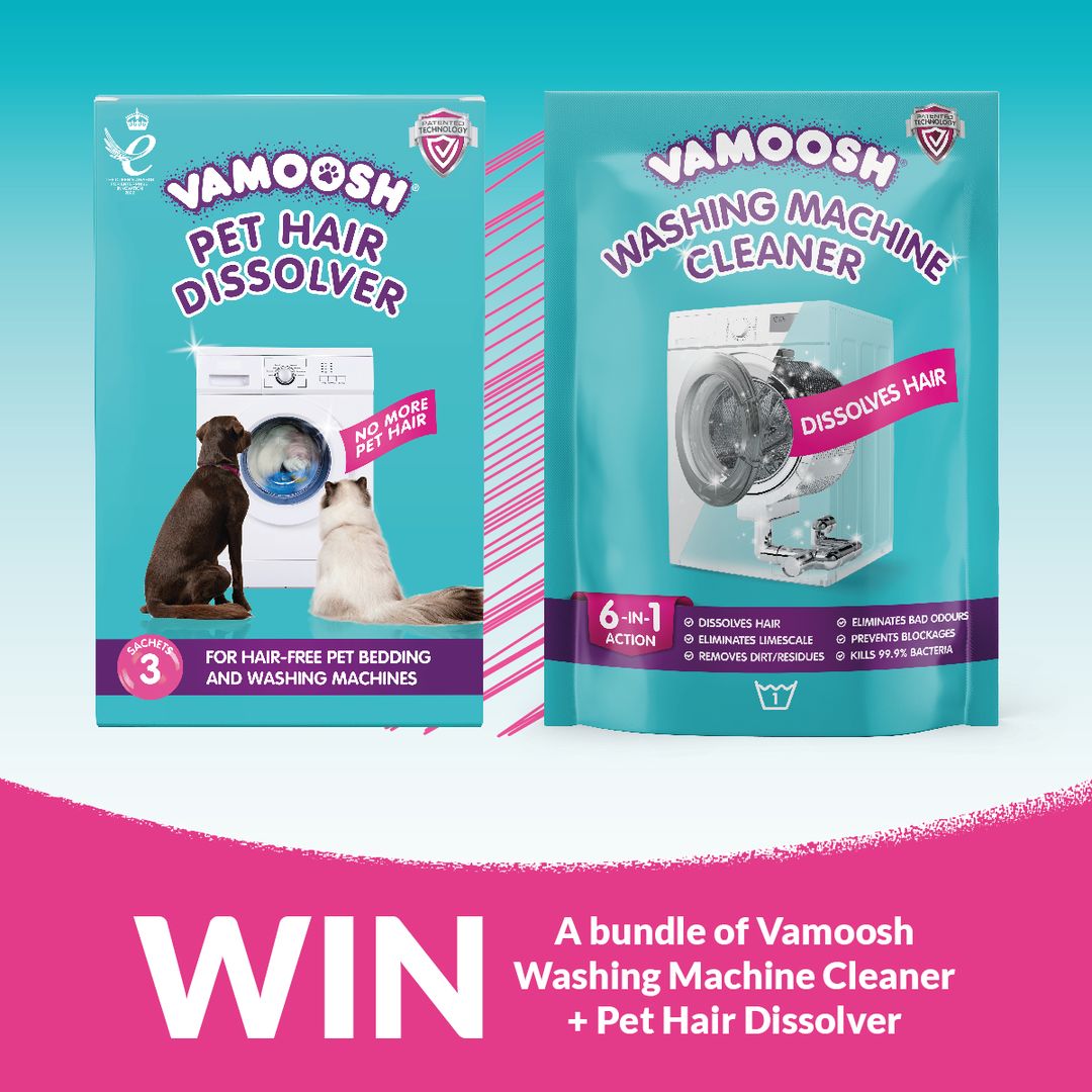 Win a bundle of Vamoosh Washing Machine Cleaner and Pet Hair Dissolver